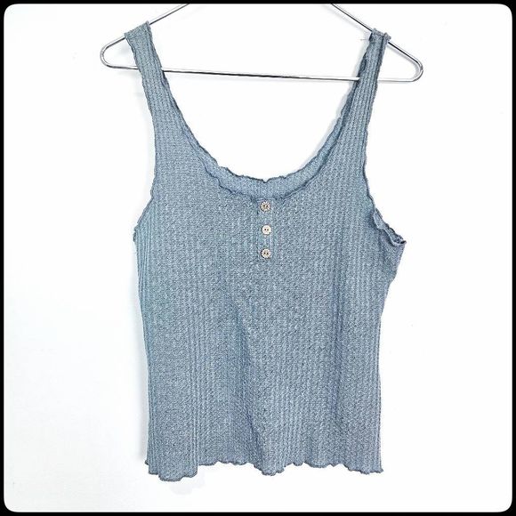 SHEIN NWOT Muted Cadet Blue Waffle Knit Tank Top Size: Large - Picture 1 of 7